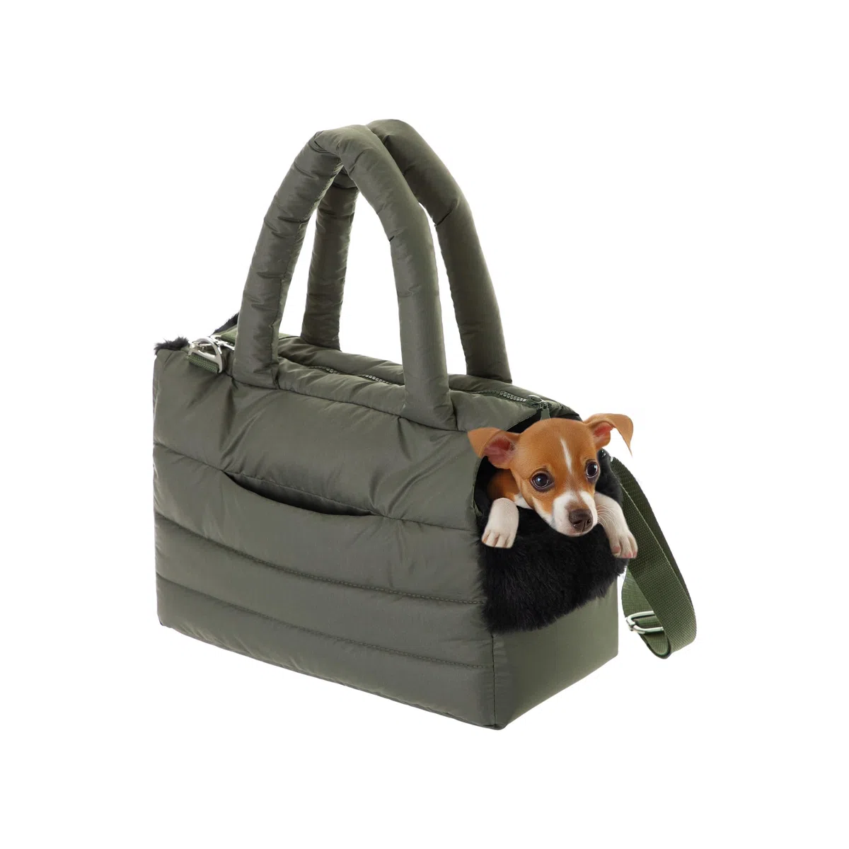 Bolsa de transporte para perros y gatos – Bolsa de viaje para perros, bolso de hombro para mascotas con banda elástica con mosquetón, hasta 8 kg, color verde oliva