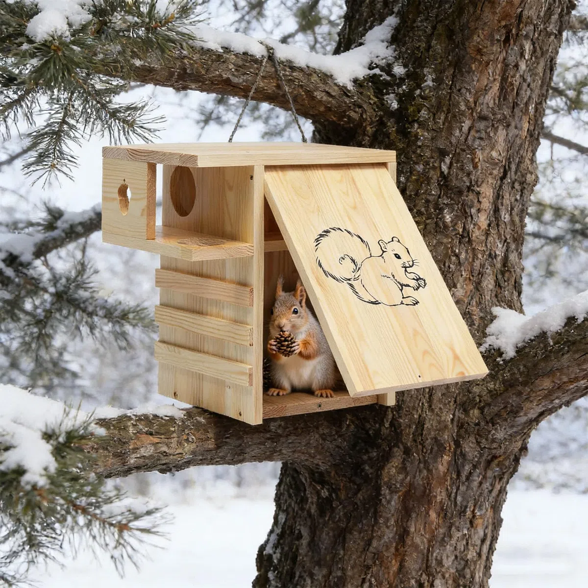 Excelente caja nido de animales hecha de madera con amplio espacio interior, 42 x 42 cm, espaciosa casa pequeña