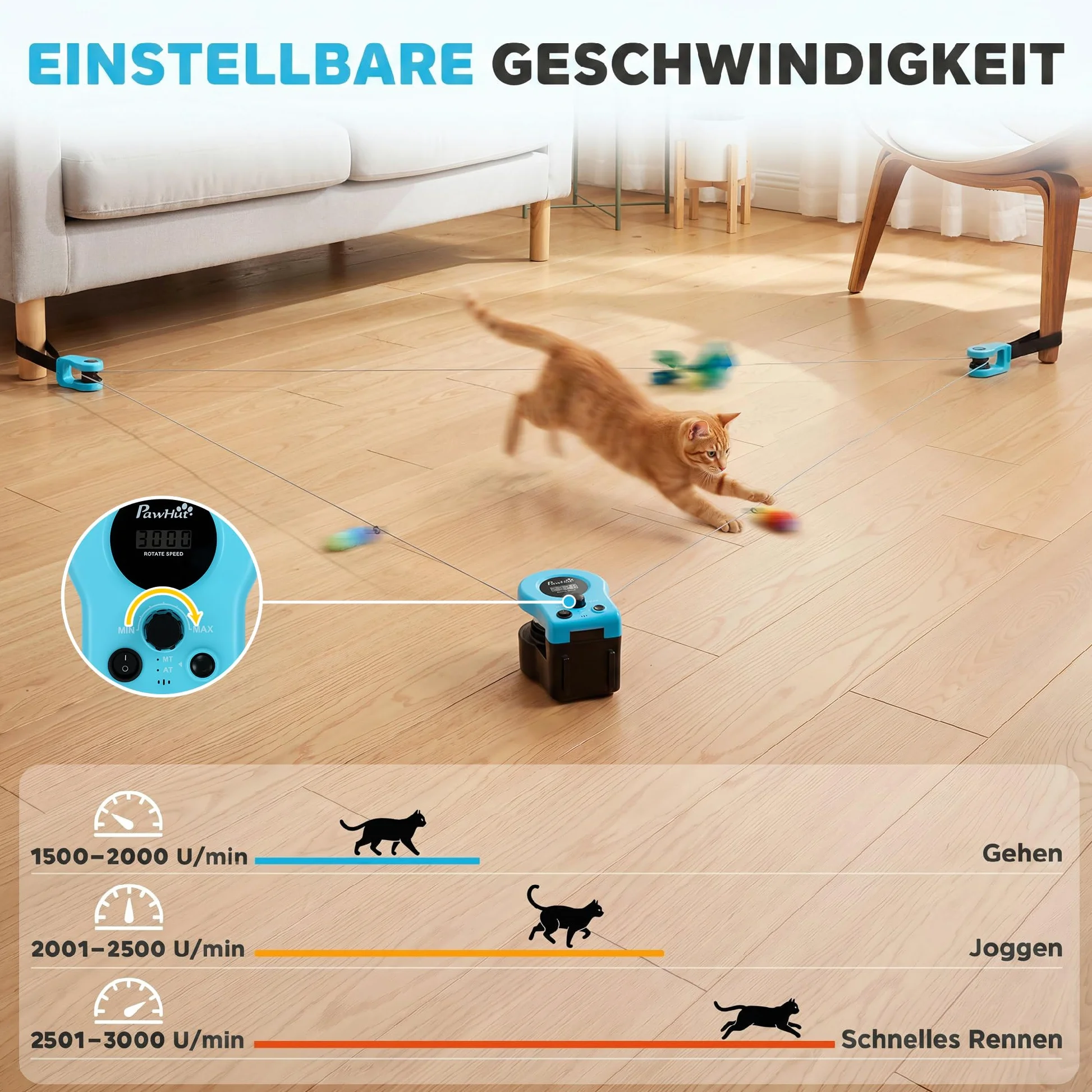 PawHut Juguete interactivo para gatos automático/teledirigido, cinta de correr para gatos autoempleo, juguete de caza de gatos simulado eléctrico con velocidad ajustable senderos ajustables