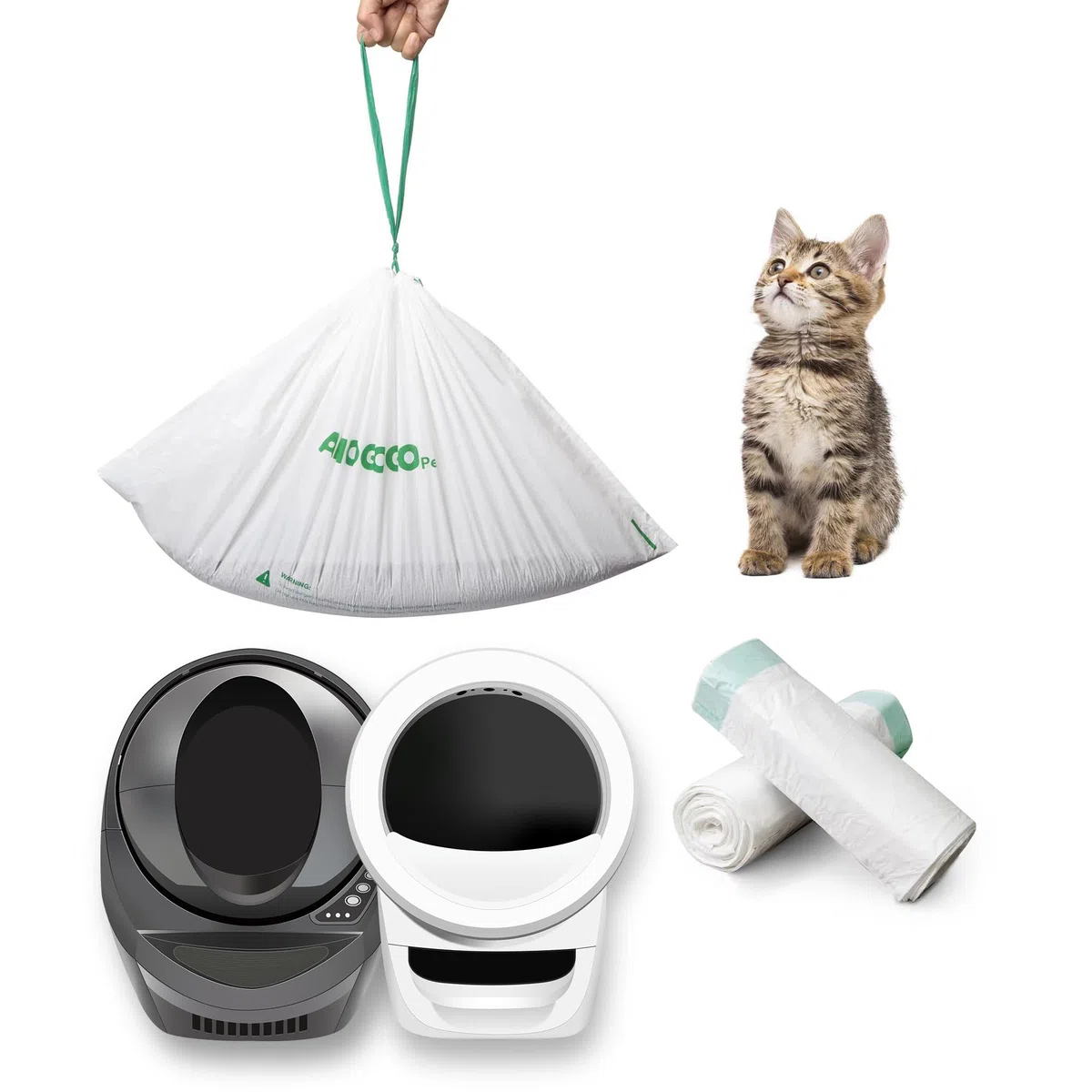 Bolsas de basura de robot para caja de arena para robot 4 y 3, bolsas de basura automáticas con cordón para gatos, bolsas de basura autolimpiables con capacidad de 9 a 11 galones (40 piezas)