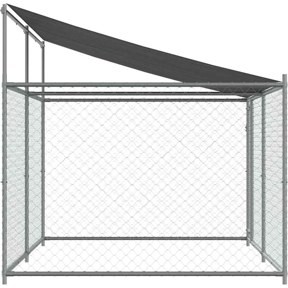 Perrera para perros con techo y puerta, gris, 4 x 2 x 2 m, acero galvanizado, caño para perros, recinto para cachorros, rejilla, cercado, jardín, exterior para protección segura y