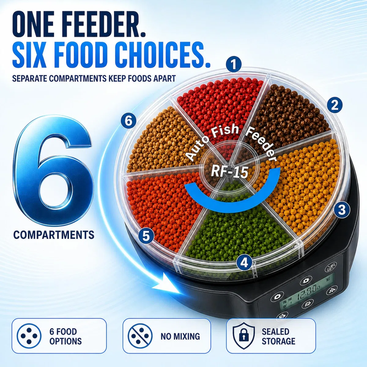 Alimentador Automático Acuarios con Temporizador Recargable, 105ML Comedero Automático de Peces, Dispensador de Comida para Acuarios para Acuario o Peceras