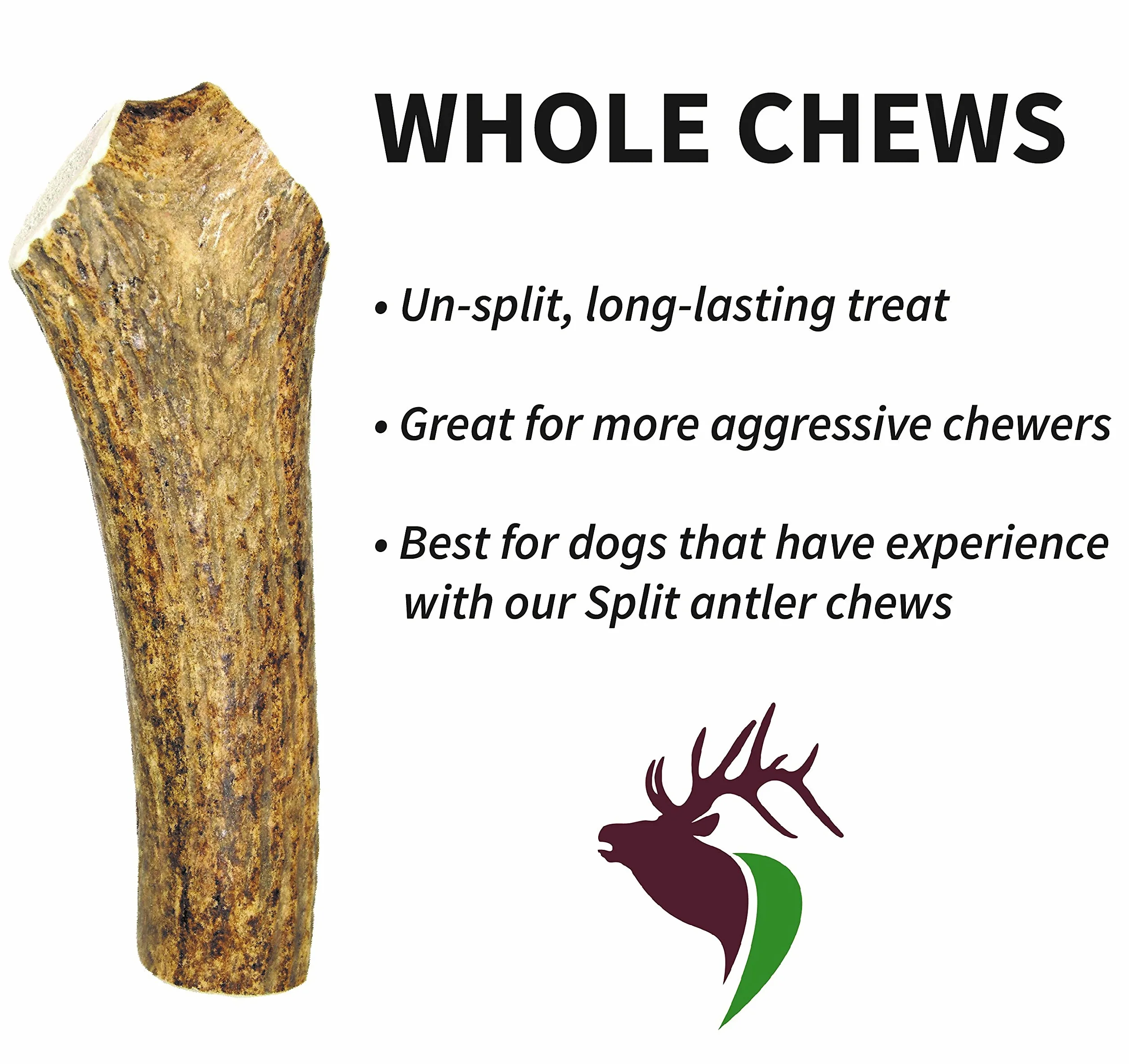 Elkhorn Premium Chews - Medio entero (para perros y cachorros de 20 a 40 libras) Alce de cuernos de alta calidad – Paquete doble (2 piezas) – Juguete masticable natural de larga duración procedente de