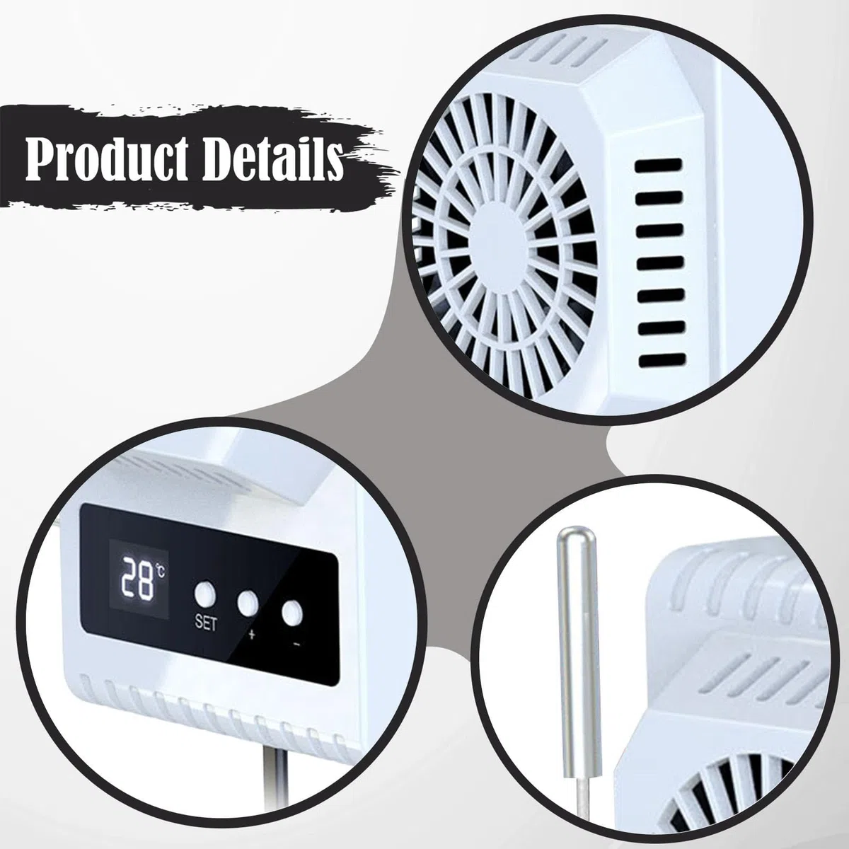 Accesorios para Terrarios con Ventilador, Patas Antideslizantes, Termostato Regulable Y Funcionamiento Silencioso. Ideales para Terrarios de Animales, Blanco, Individual