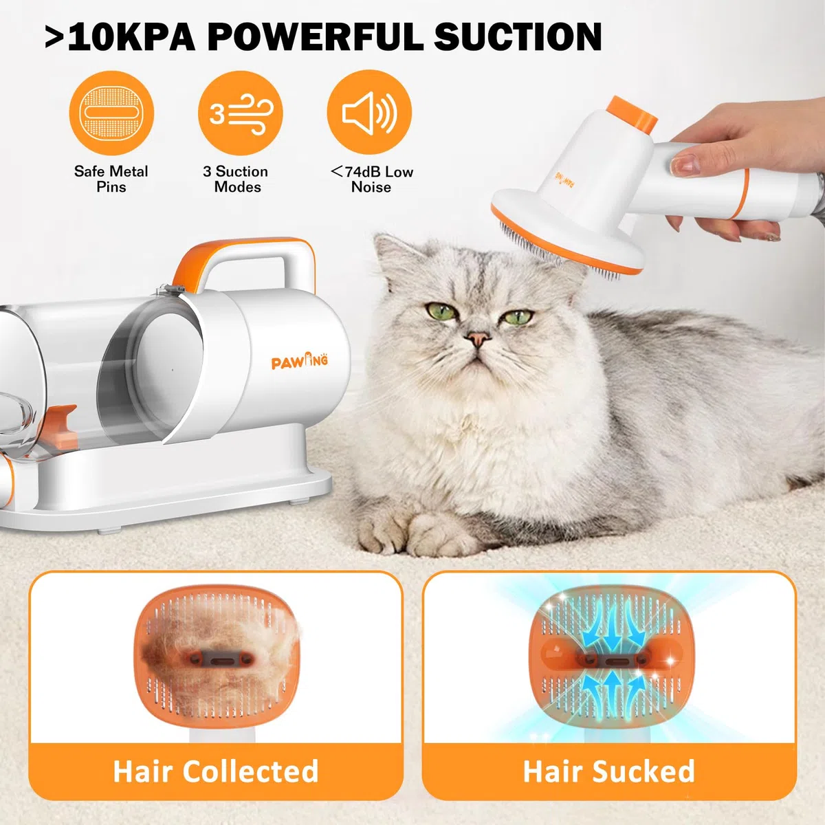 PAWING Kit de aseo para mascotas con aspiradora, herramientas profesionales todo en 1 para perros y gatos, aspiradora de perros de bajo ruido con taza de polvo de gran capacidad de 2 L para eliminar
