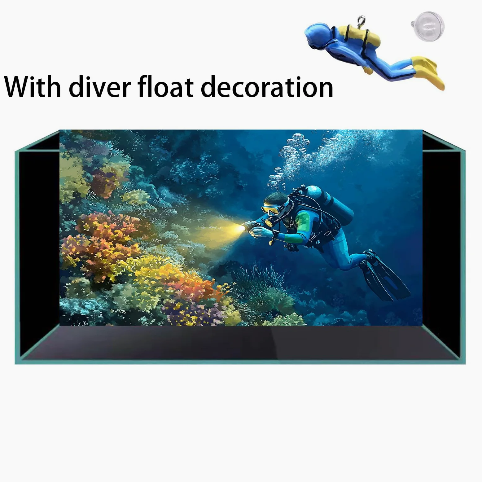Fondo de acuario submarino para pecera (60 x 150 cm, buceador)