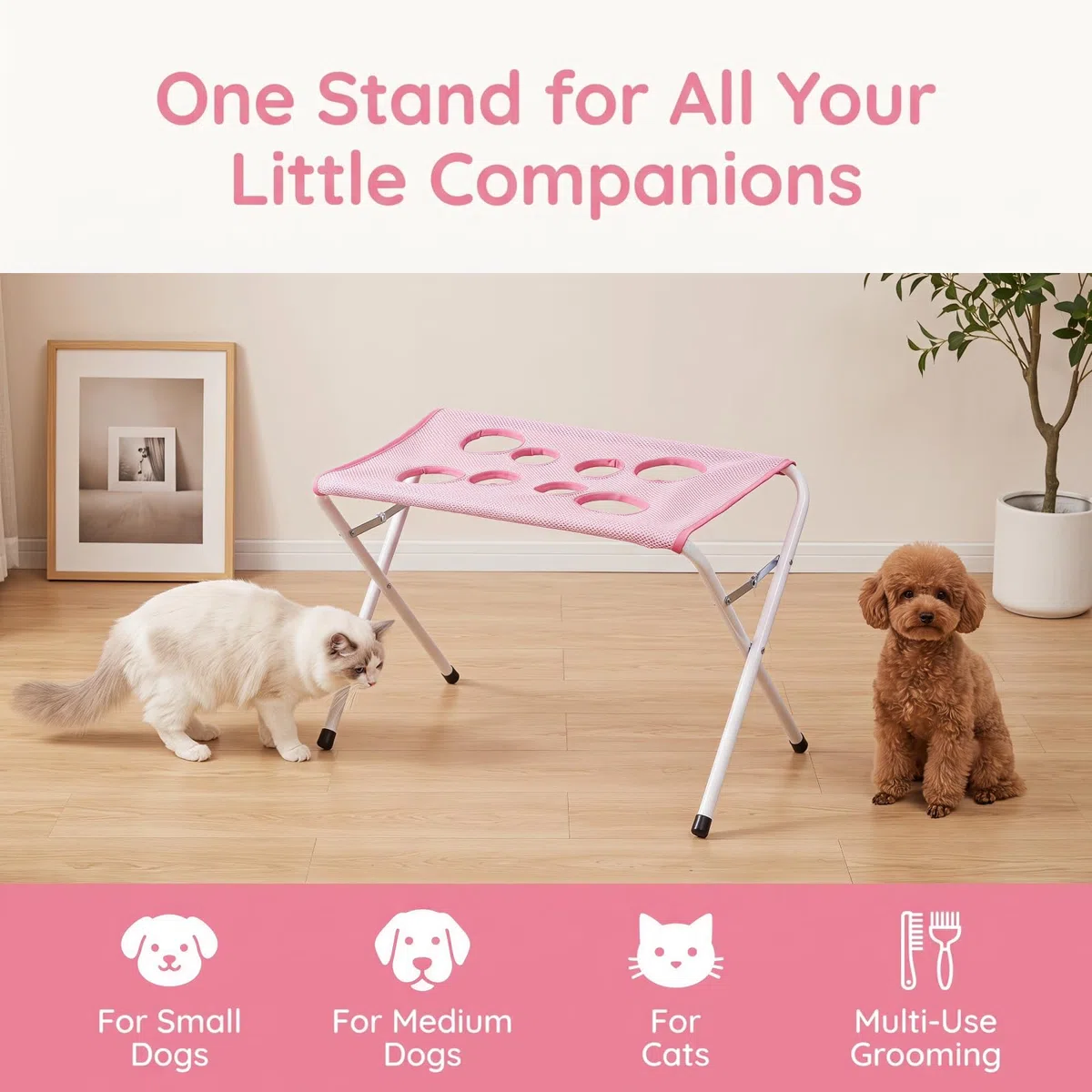 perfeclan Soporte de Aseo para Mascotas Marco Base con 8 Agujeros, Rosa