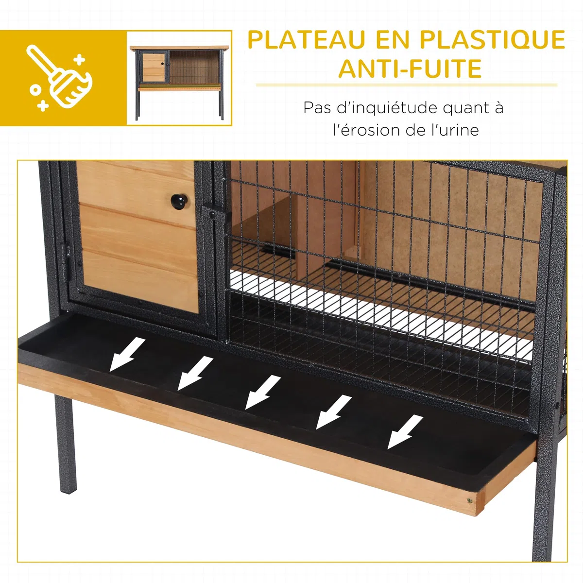PawHut Jaula para Conejos de Madera sobre Pies, Conejera exterior para roedores, conejillos de Indias con Techo Trabajable - Dom. 91,5 x 45 x 70 cm