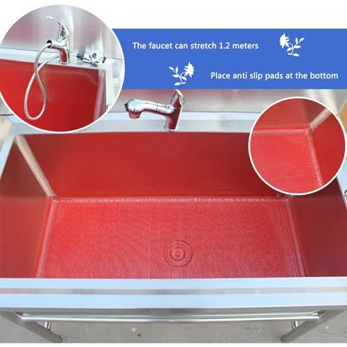 Bañera de acero inoxidable para aseo de perros, estación profesional de lavado de mascotas para el hogar, ideal para perros grandes, duradera y fácil de limpiar