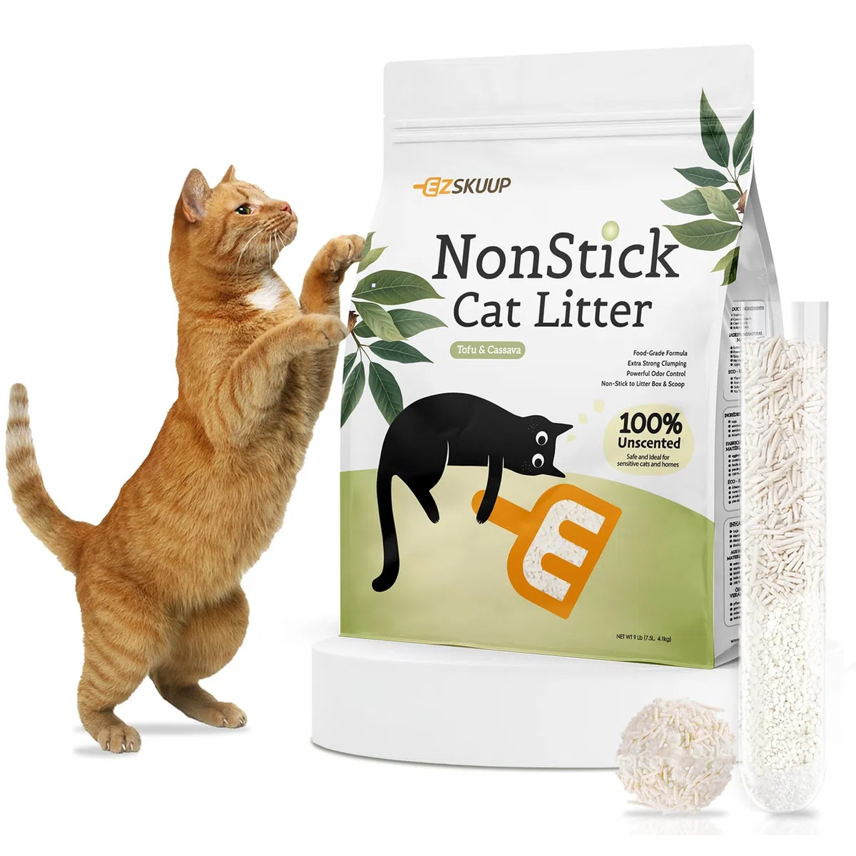 Arena antiadherente de tofu ultra aglutinante para gatos con yuca, control de olores de bajo seguimiento, ingredientes naturales a base de plantas, dura el doble de tiempo que la arena de arcilla, 4,1
