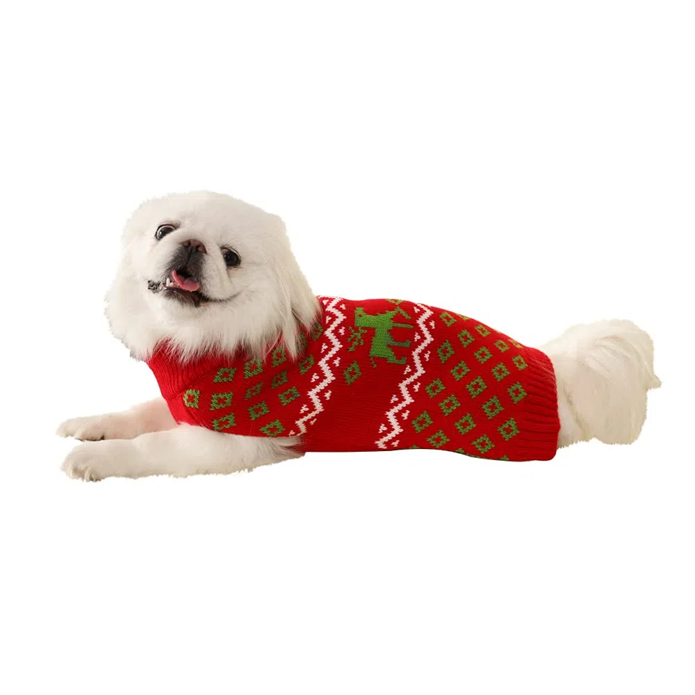 Suéter de perro de Navidad con lindo patrón de ciervos suave invierno cálido ropa de punto ropa para mascotas suéter feo fiesta en Navidad para perros grandes (XXL, rojo)