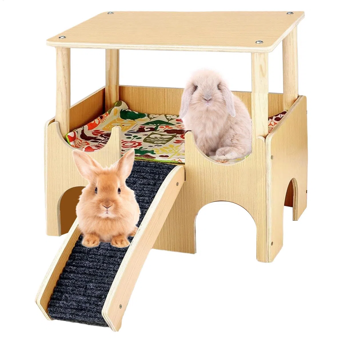 Chinchilla House, Bunny House Indoor – Casa de juegos de madera de doble – Alojamiento con pequeños juguetes de animales con escalera, jaula de chinchilla – Accesorios para conejos, hurones, | Accesorios de jaula de chinchilla, decoración del hábitat con