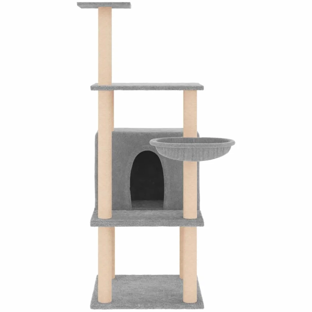 ShGaxin Rascador para Gatos con Postes de sisal Gris Claro 132 cm, Rascador Gato, Arbol Rascador para Gatos, Gatos Accesorios, Torre Gatos, Arranhador para Gatos, Casa para Gatos