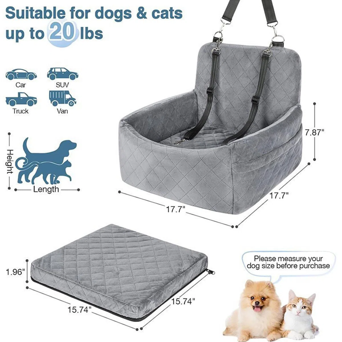 Perro extremadamente suave con amortiguación de espuma de memoria para liberación rápida, resaltado de seguridad, cinturones modificables en automóviles, perro extremadamente suave con amortiguación