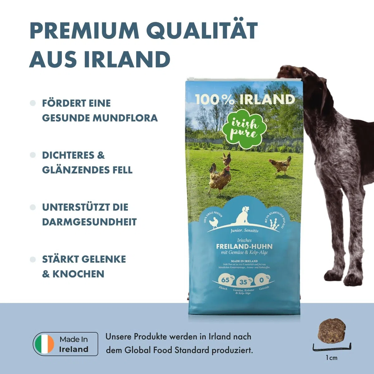 Irish Pure Alimento seco para Cachorros, 12 kg, Pollo con Algas y Verduras, Junior, Alto Porcentaje de Carne, sin Cereales, Sensible, para Todas Las Razas
