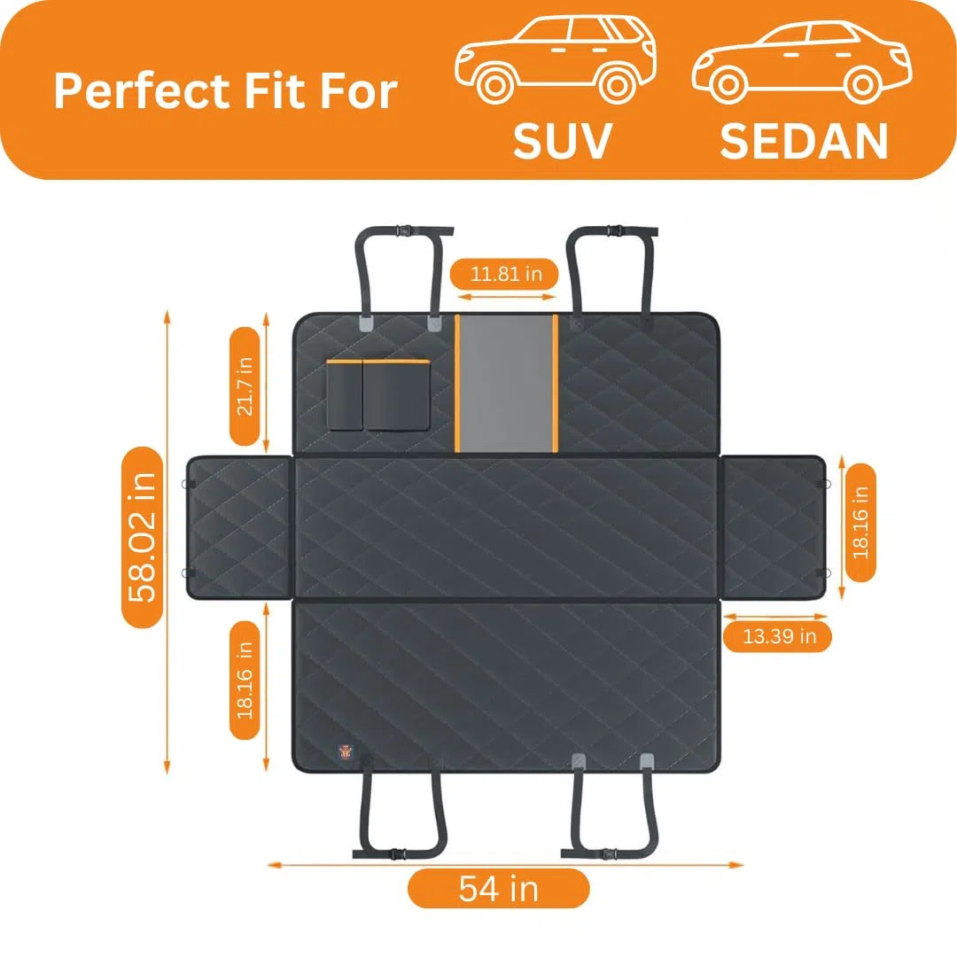 Funda de asiento de coche para perro, hamaca de 54 x 58 pulgadas, impermeable, accesorios para asiento trasero para coche, sedán y SUV, tela Oxford 600D, respaldo antideslizante, a prueba de arañazos,