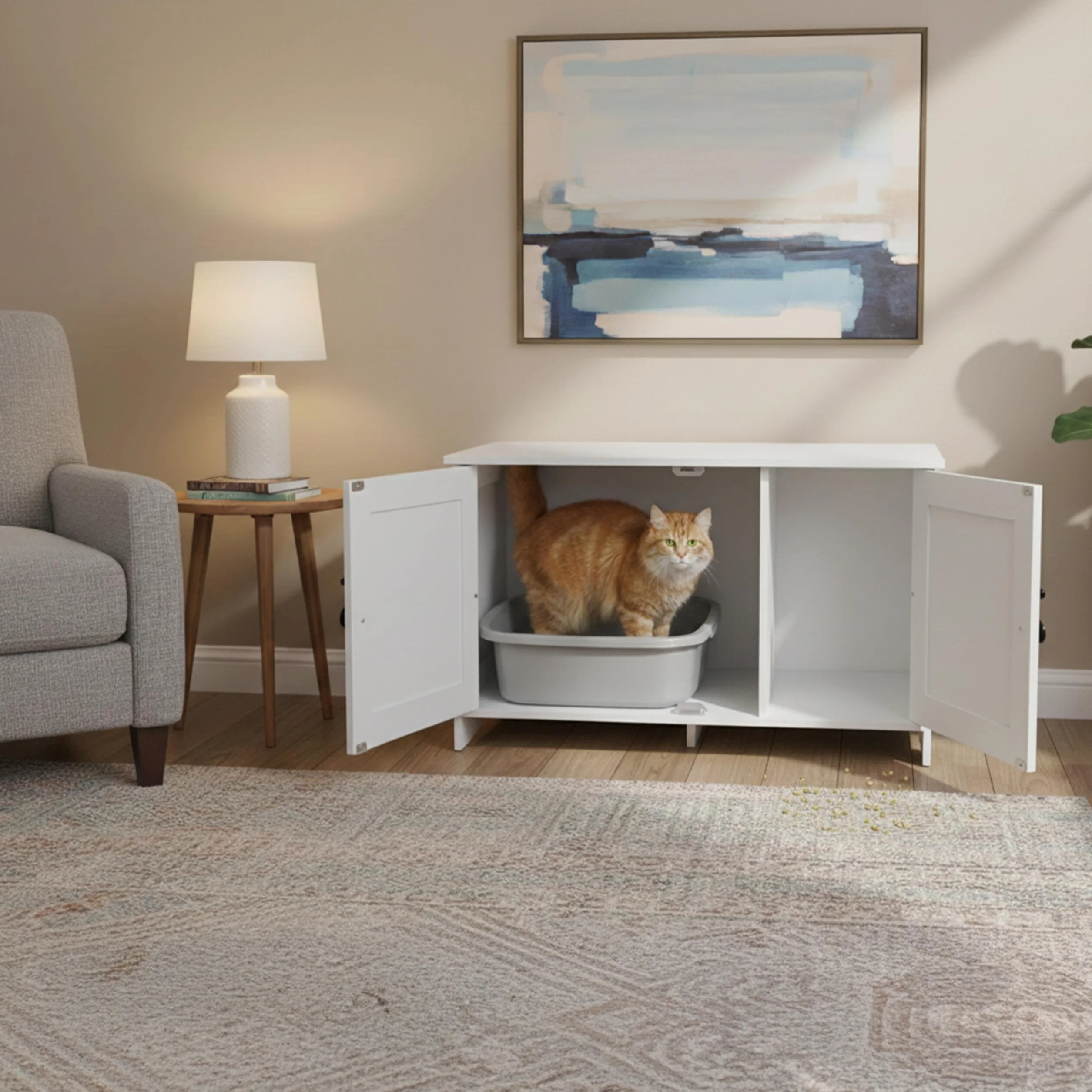 Relaxdays Armario para Gatos con Cerradura, Divisor y Entrada Lateral, HBT 46x78.5x44.5 cm, Blanco