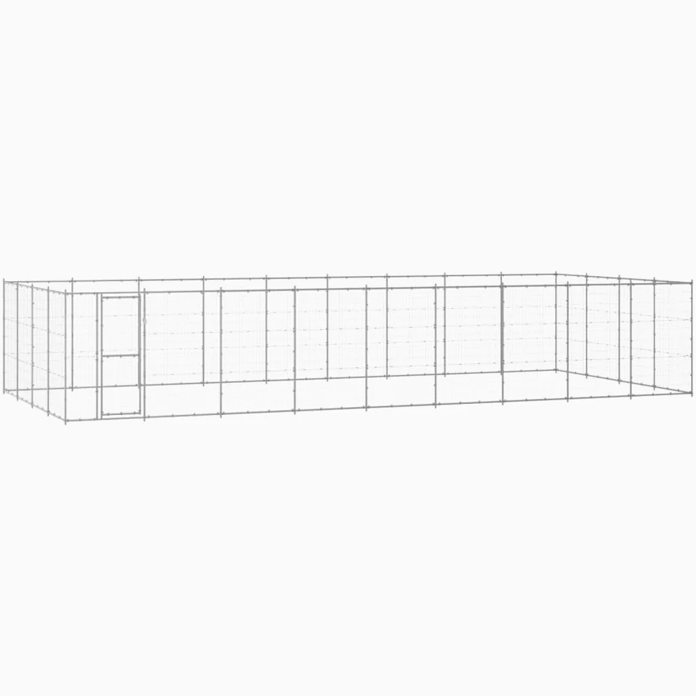 Perrera para perros de acero galvanizado, 43,56 m², resistente a la intemperie, con puerta cerrable, rejilla resistente para perros, cachorros, jardín, protección, seguridad, entrenamiento