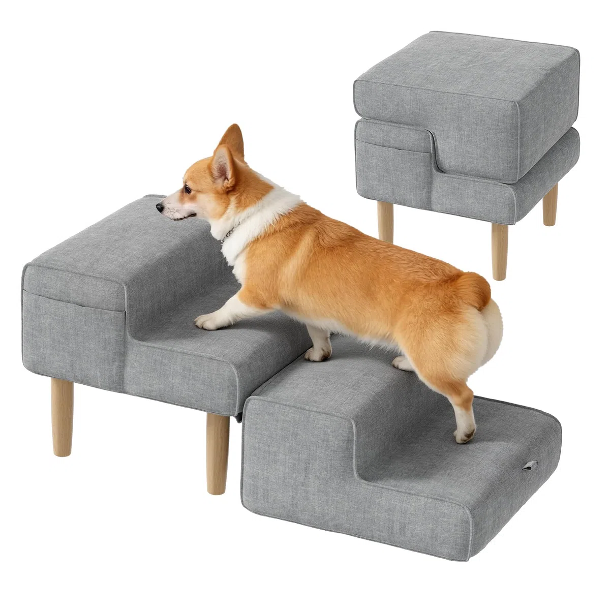 Escalera para Perros de 4 Peldaños, 2 en 1 Rampa para Perros Plegable, Escalera Perro Antideslizante – Escalones o Taburetes, para Sofá y Cama, Cachorros Pequeños y Grandes, Gris