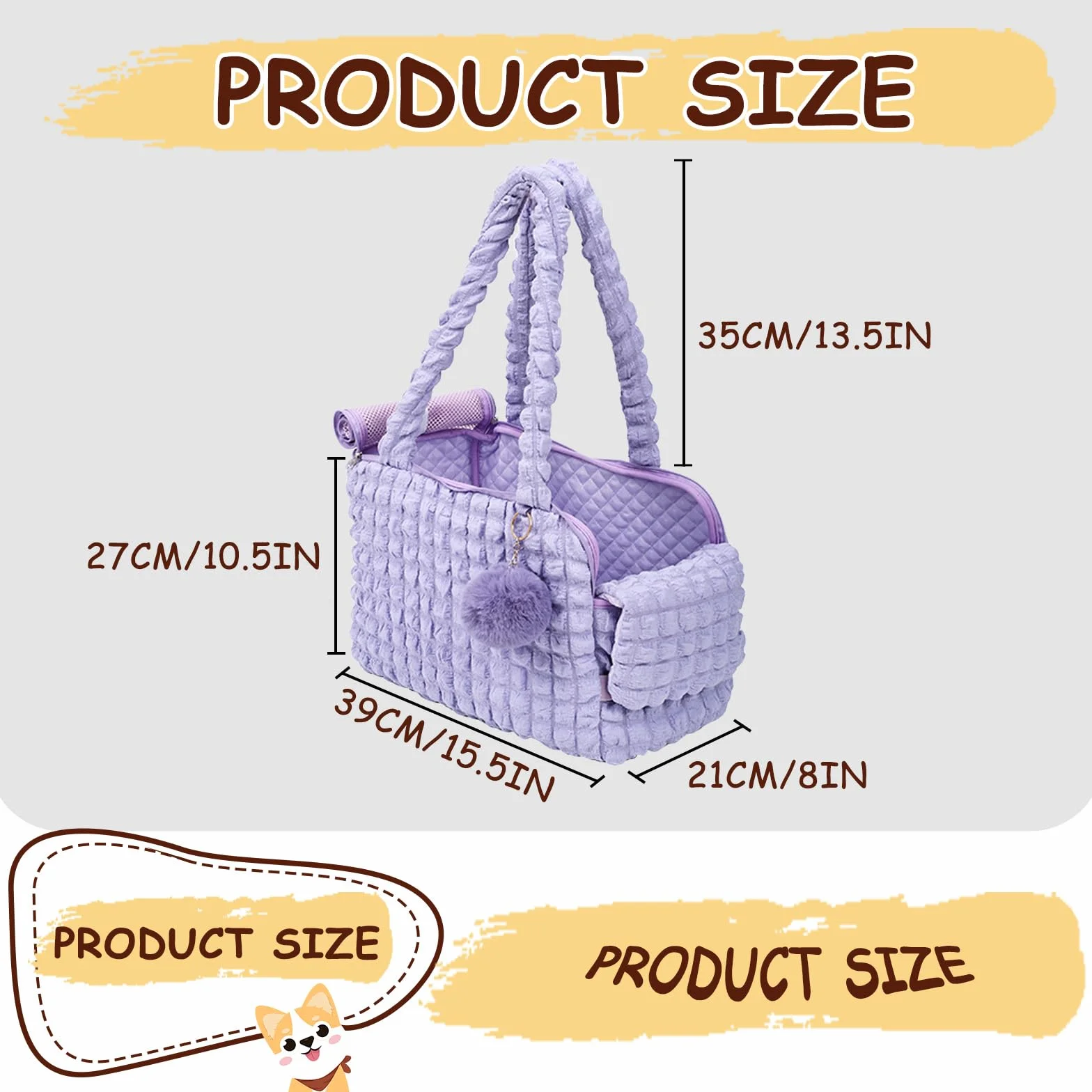 Transportadores de lados suaves para gatos, bolsa de burbujas de moda para mascotas, bolso acolchado con bola esponjosa y cremalleras de malla ventilada para cachorros de 11 libras/gatos de