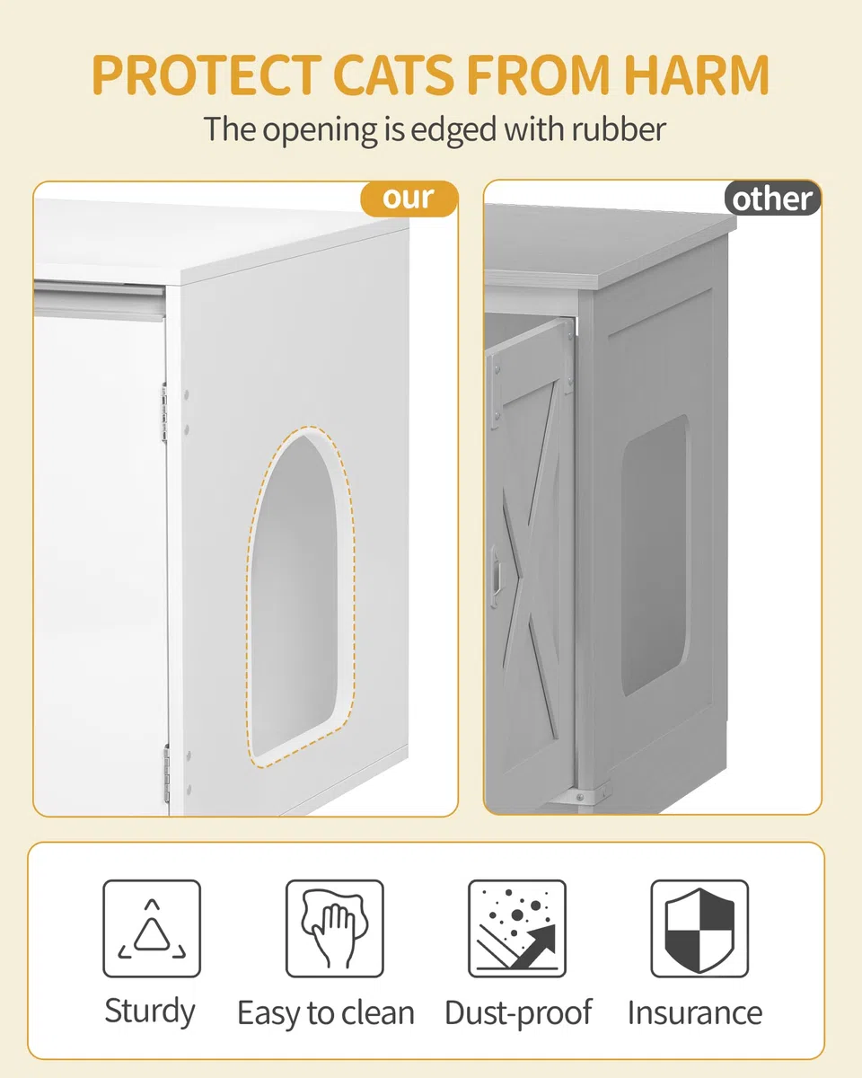 Hzuaneri Mueble para Arena de Gato Oculto, Casa para Dos Gatos de Dos Pisos, Arenero y Caseta de Madera Multifuncional Sirve como Soporte TV, 140x48.3x48 cm, Blanco, CB65603X