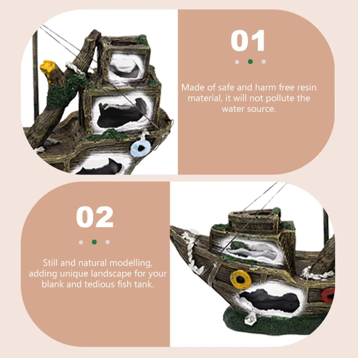 Happyyami Modelo De Decoración De Acuario Pecio De Barco Pirata Adorno Creativo para Peces y Acuarios Duradera y