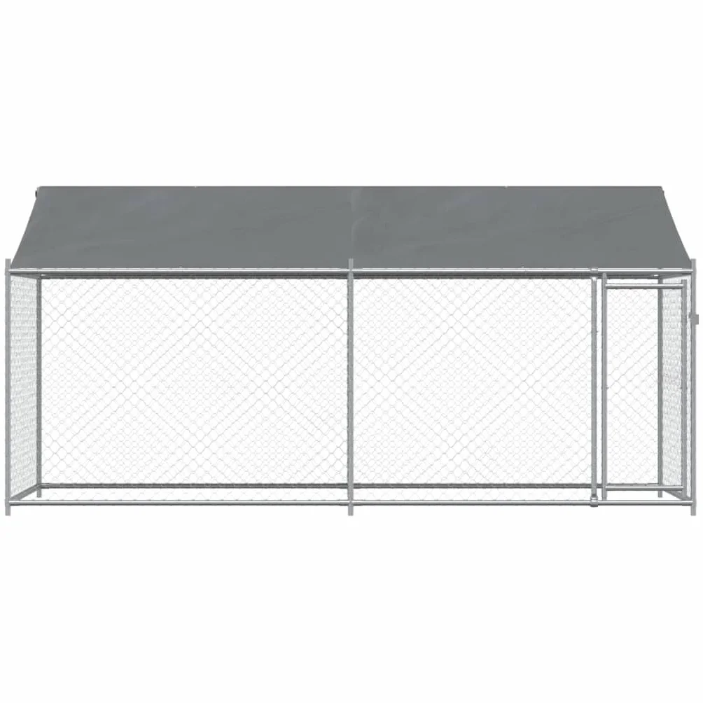 Gecheer Jaula de Perros Techo y Puerta Acero galvanizado Gris 4x2x2 m,Cercado para Perros Perrera Gallinas,Caseta para Perros Mascotas Animales Perro Grande Exterior