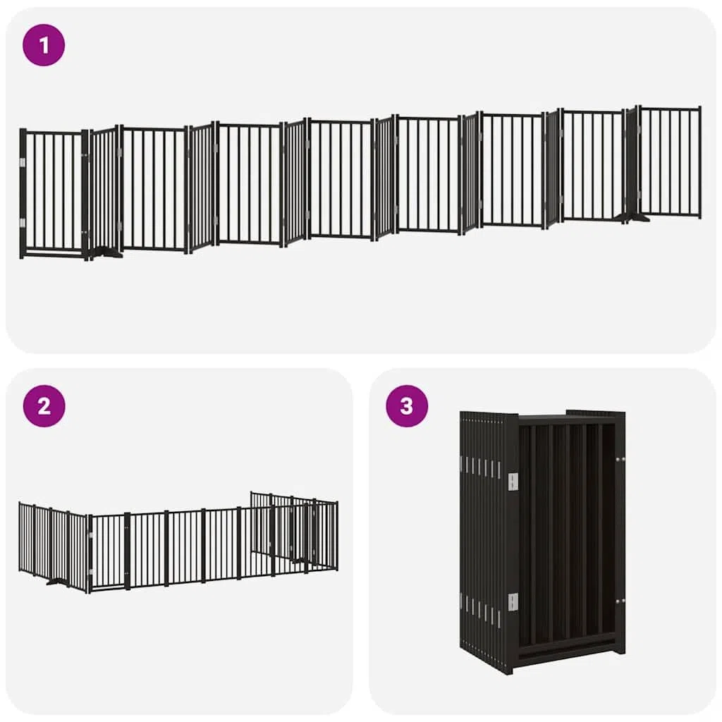 15-TLG. Puerta plegable para perros de madera de álamo negro, 750 cm, con puerta, independiente y a prueba de fugas, para cachorros, perros, jardín, terraza, patio, protección y seguridad en