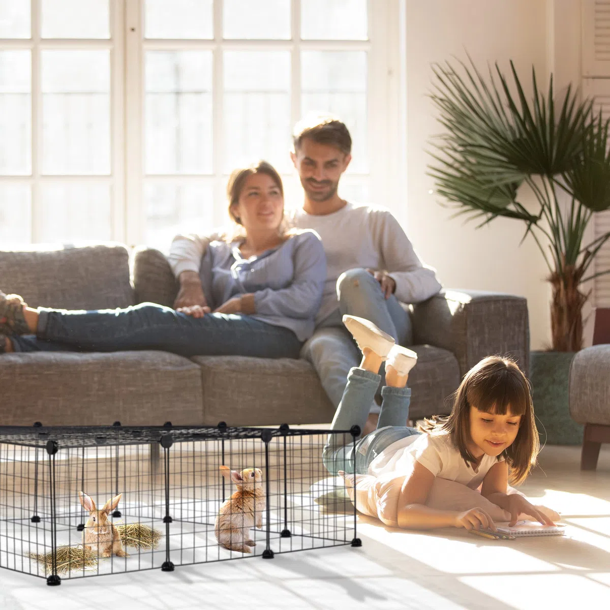 Relaxdays Parque para Mascotas y Animales Pequeños, Montaje Encajado Expandible, 72 x 145 x 110cm, Malla Metálica, Negro