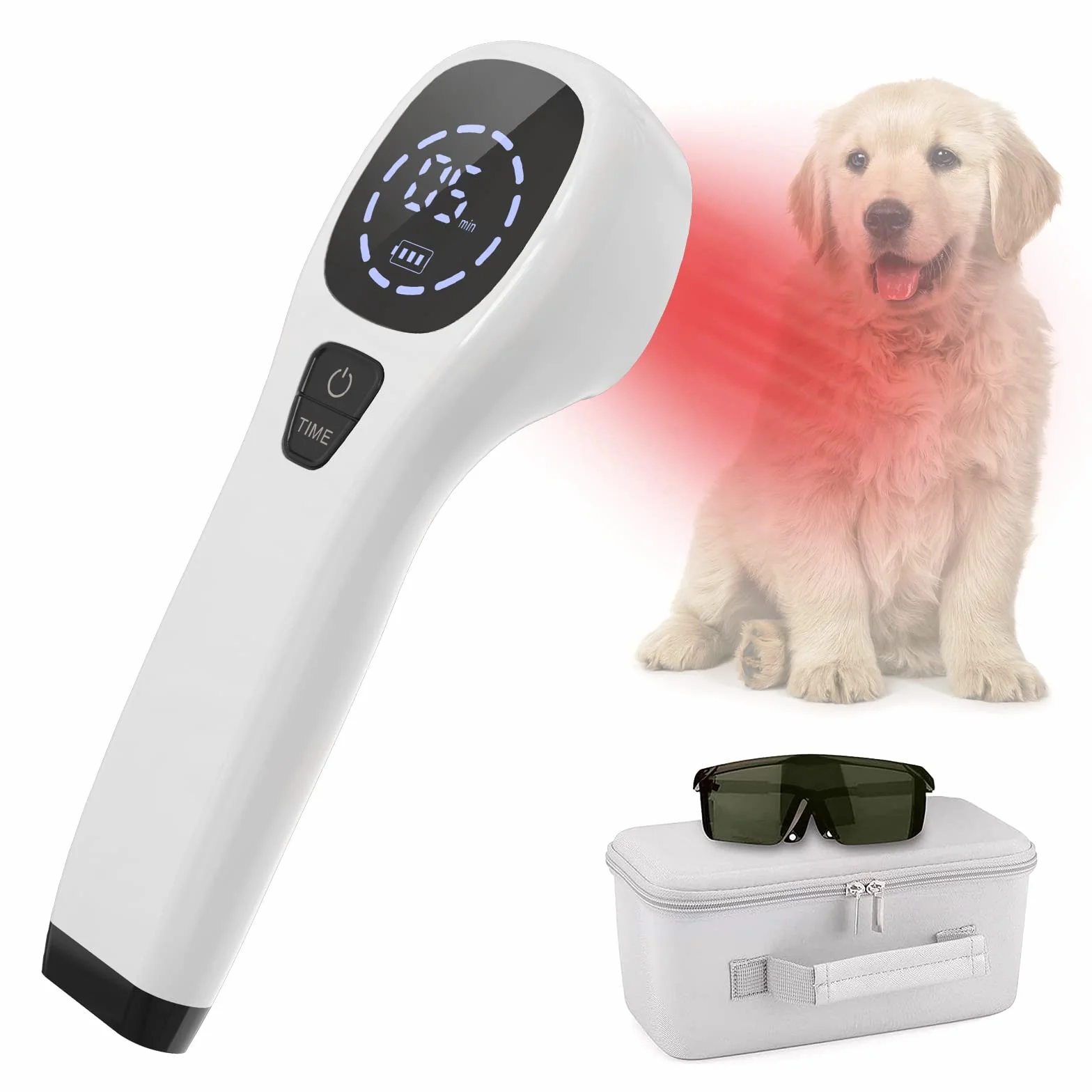 iKeener Dispositivo Terapia Mascotas/Veterinarios,Terapia Láser Aliviar Dolor Articulaciones Musculares,Portátil Terapia Luz Roja,Longitud Onda 650nm,808nm,para Perros,Gatos,Caballos Otros (Blanco)