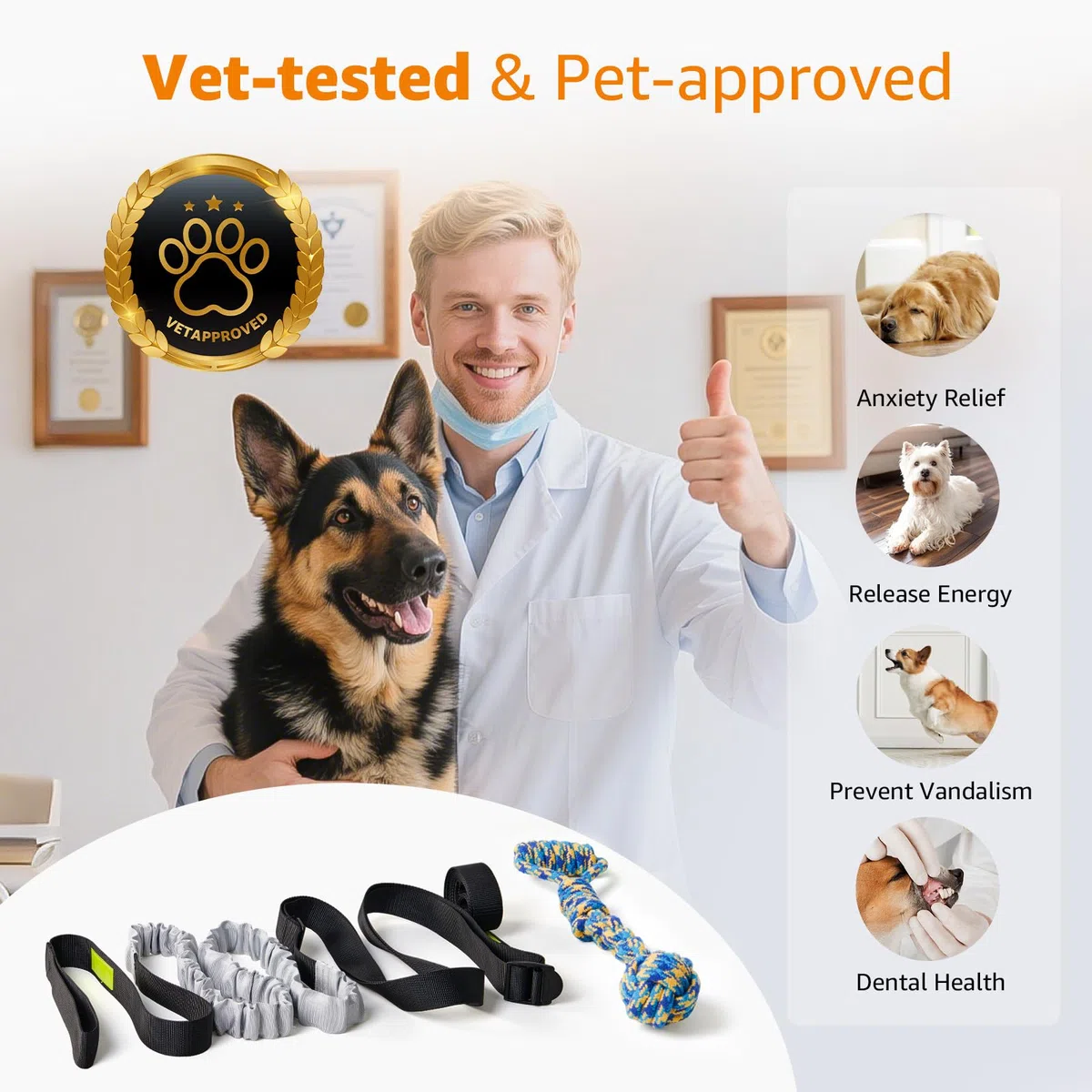 LOOBANI Juguete elástico para Exteriores, Juguete para Perros Colgantes del árbol para Perros pequeños a Grandes, Cuerda de Juego interactiva y Correa con Cuerda para Masticar (Negro)