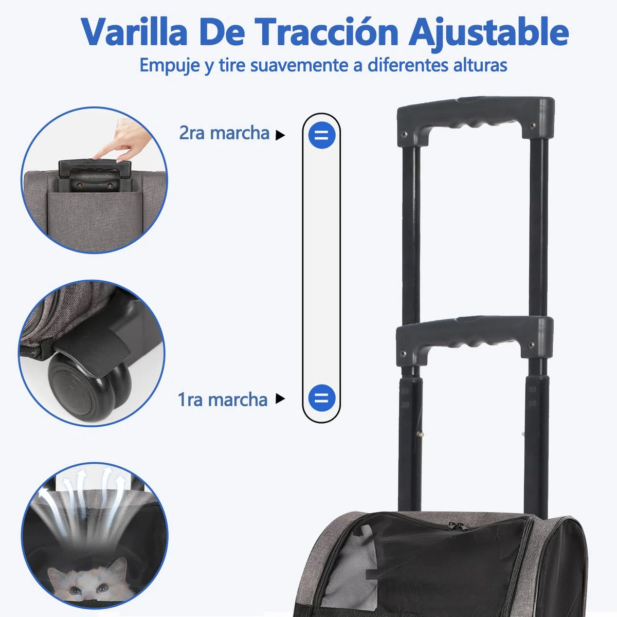 Galatée Bolsa De Viaje con Ruedas para Mascotas, Fabricada En Tela Oxford Transpirable, No Requiere Instalación, Es Plegable y Fácil De Guardar, Apta Tanto para Perros como para Gatos (Gris)