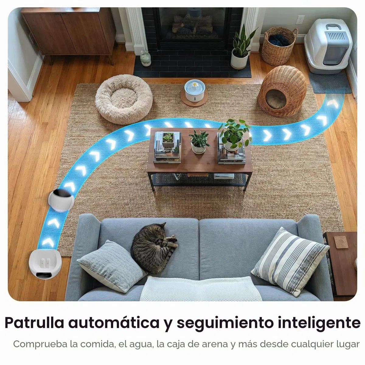 Robot de cámara móvil inteligente para mascotas para el hogar interior, monitoreo móvil 1080P de perros y gatos, conversación bidireccional, visión nocturna, funciona con batería con control