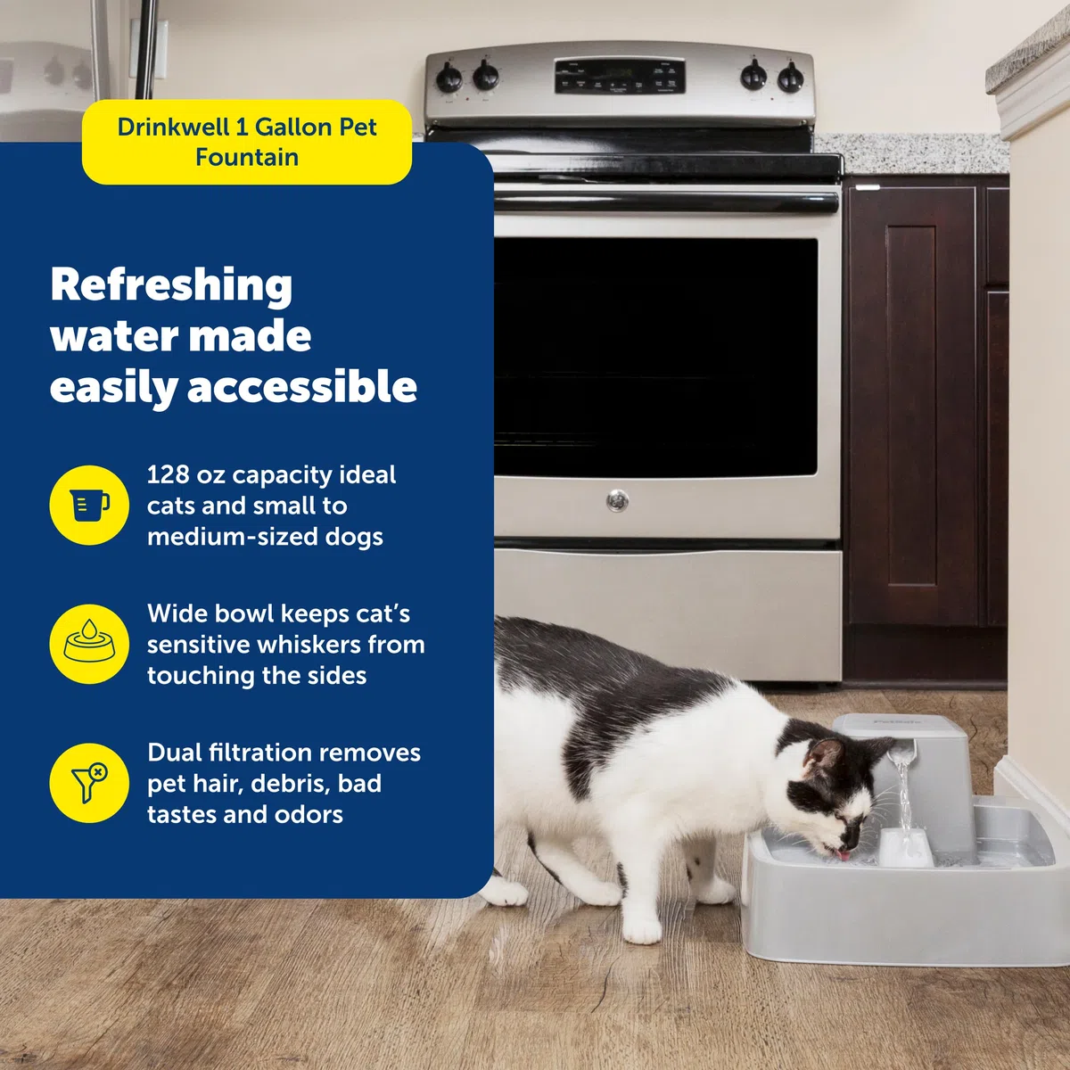 PetSafe Drinkwell - Fuente de Agua para Perros y Gatos de 1 galón, Ideal para Razas de Perros de tamaño Mediano y múltiples hogares de Gatos, diseño fácil de Limpiar, Filtro Incluido