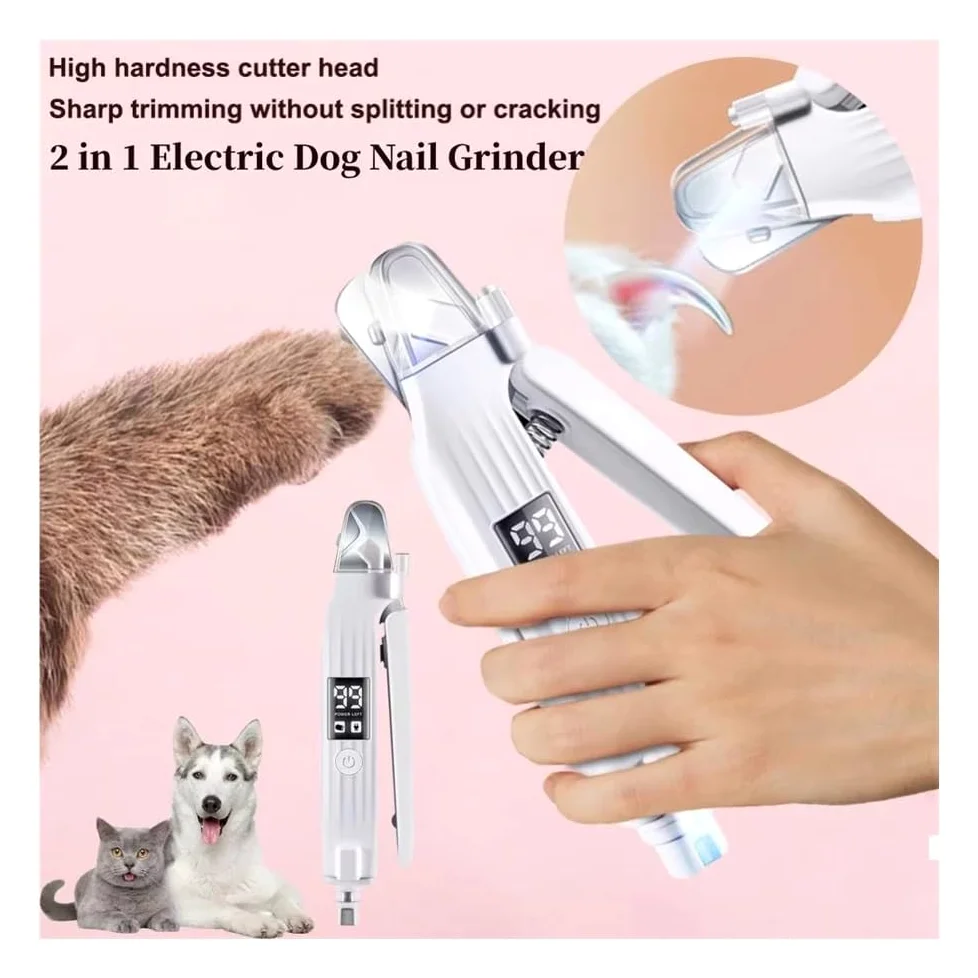 Cortauñas eléctrico for mascotas 2 en 1, molinillo de uñas for perros