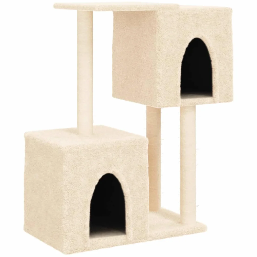 Árbol rascador con columnas de sisal y 2 cuevas, color crema, 86 cm