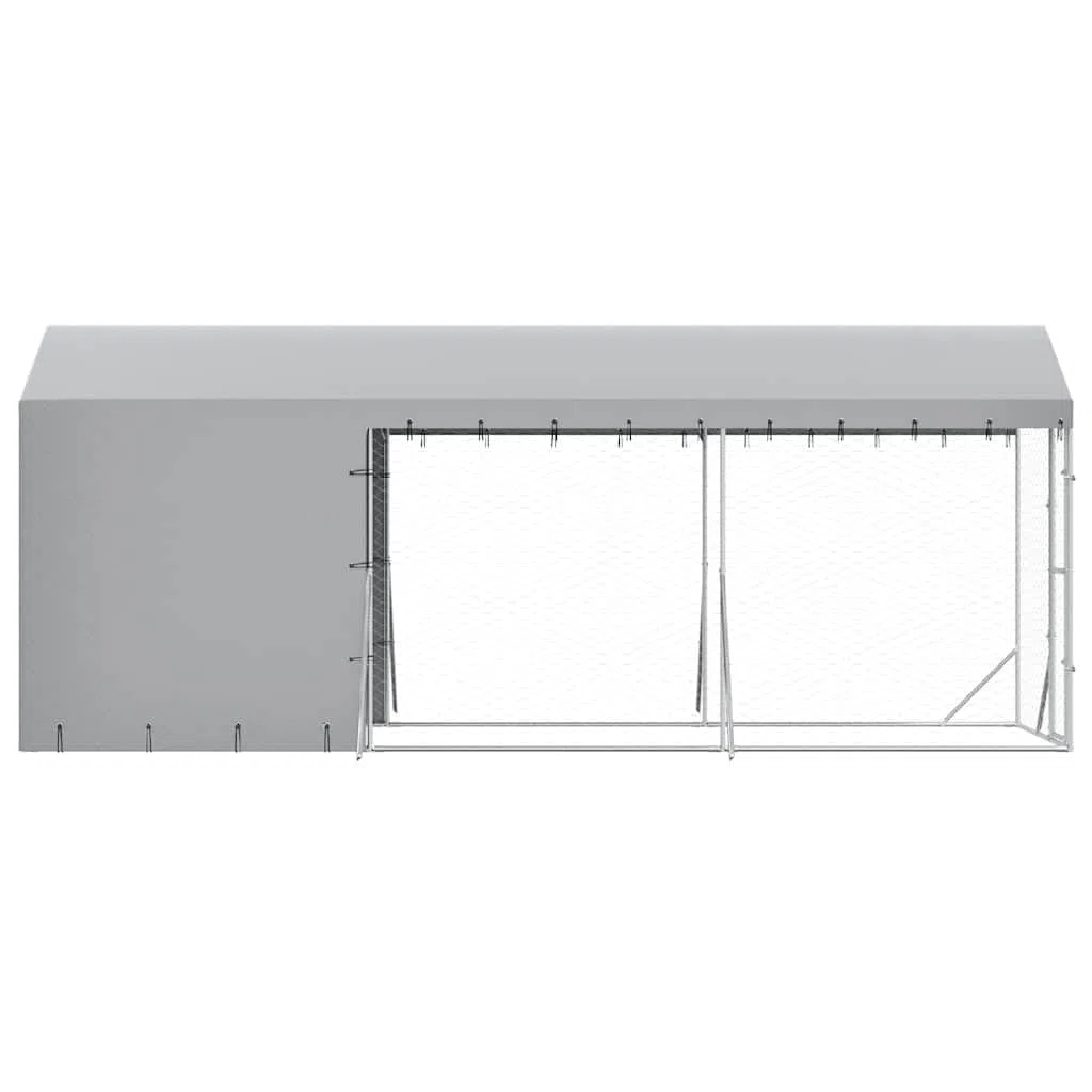 Perrera para perros al aire libre con techo plateado de acero galvanizado 2 x 6 x 2,5 m con puerta con cierre para perros, cachorros, animales pequeños, jardín, terraza, protección y seguridad