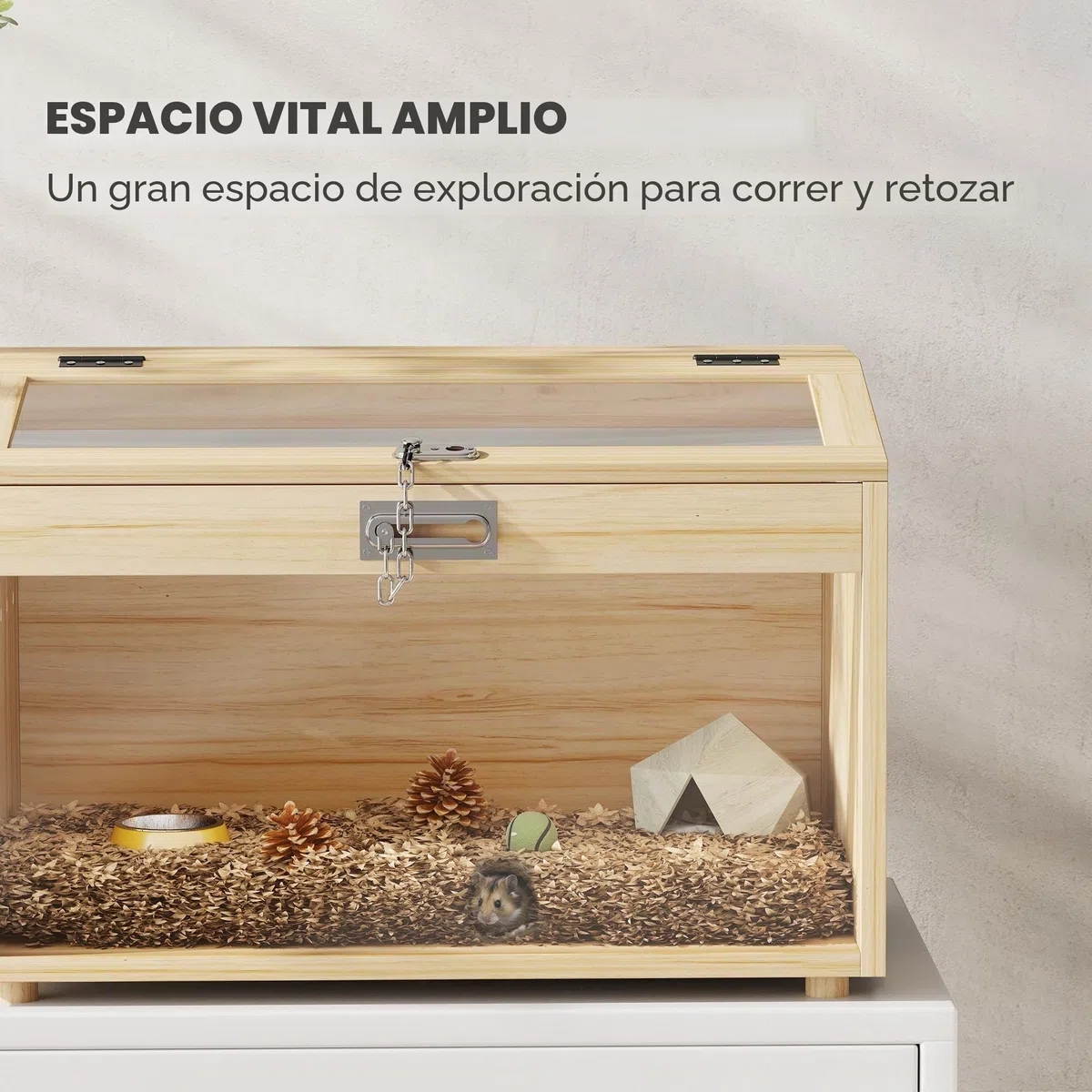 PawHut - Jaula para hámster de Madera, Jaula para ratón con Tapa Abierta, Ventana de acrílico y Agujeros de ventilación para hámsters Enanos y jerbos, 55 x 35 x 35 cm, Efecto Madera Natural