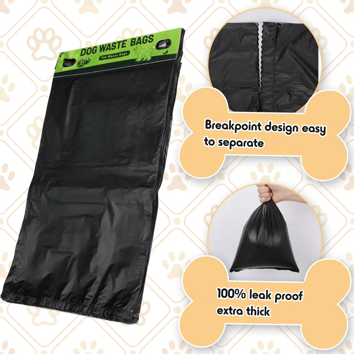 Ireer 1000 bolsas de cabeza a granel para perros y mascotas, bolsas a prueba de fugas, bolsas fáciles de tirar para excrementos de perros, estación de residuos de perros, dispensador de agujeros para