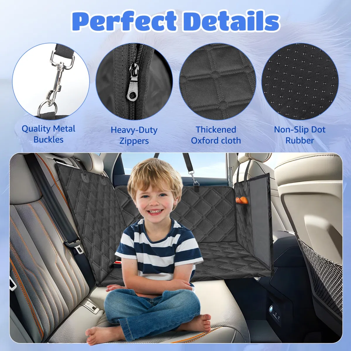 Nobleza - Extensor Asiento Perro 164x131cm con Parte Inferior Dura Removable, Funda Coche Perro Impermeable con Ventana Malla, 2 Bolsillos Grandes, Hamaca Coche, Negro
