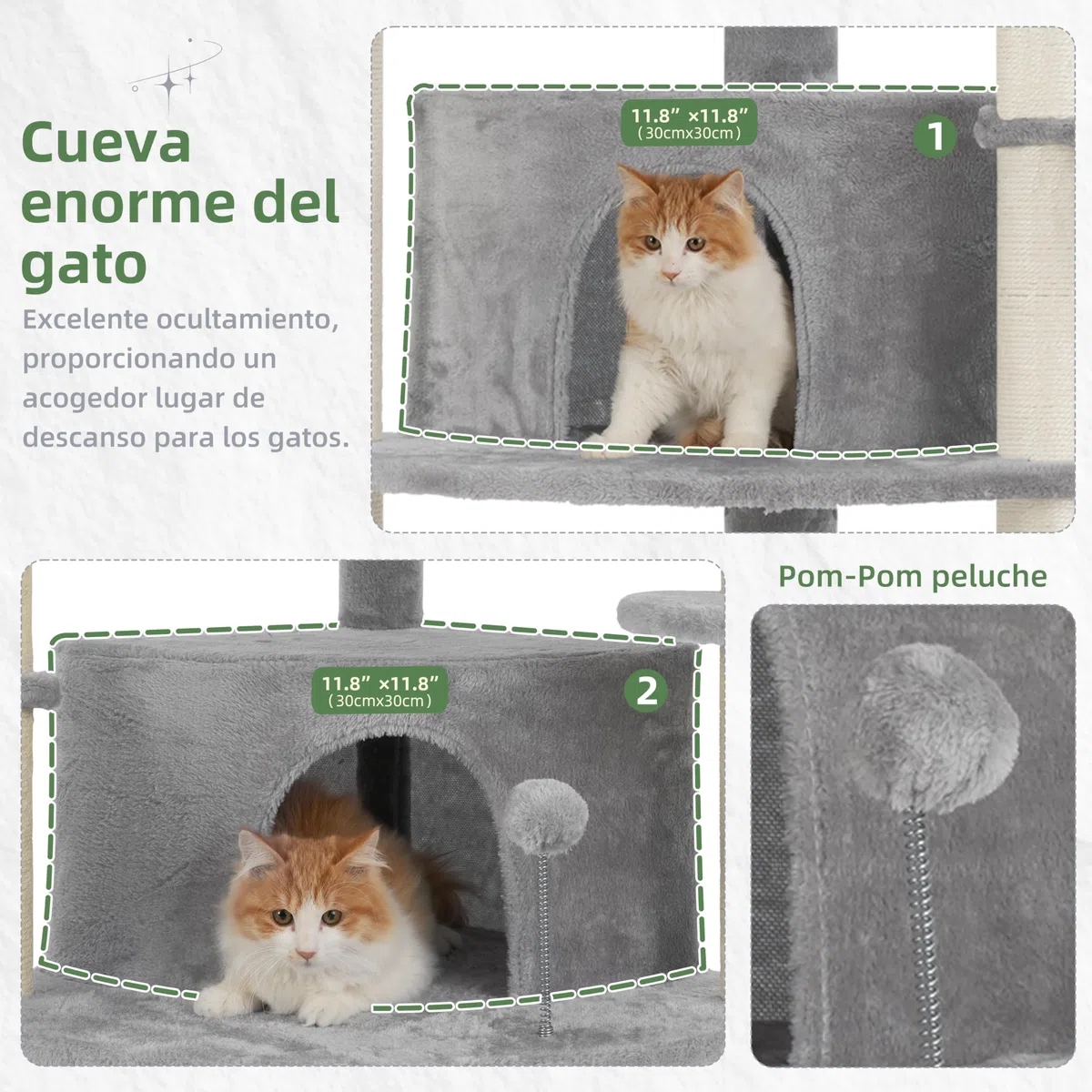 Gitelsnour Rascador para Gatos de rincón Interior, árbol para Gatos multinivel con Posts de rascado Sisal Natural, 2 Cuevas, Grandes Plataforma, 2 Canasta Colgante para Gatos, Gris Claro GCT035W