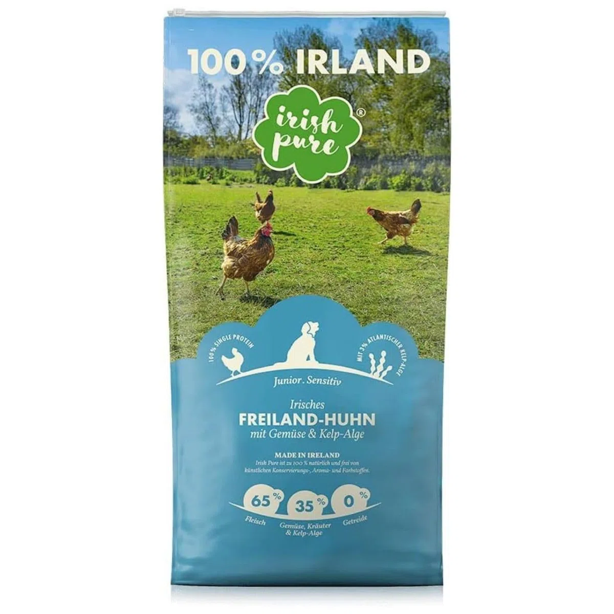 Irish Pure Alimento seco para Cachorros, 12 kg, Pollo con Algas y Verduras, Junior, Alto Porcentaje de Carne, sin Cereales, Sensible, para Todas Las Razas