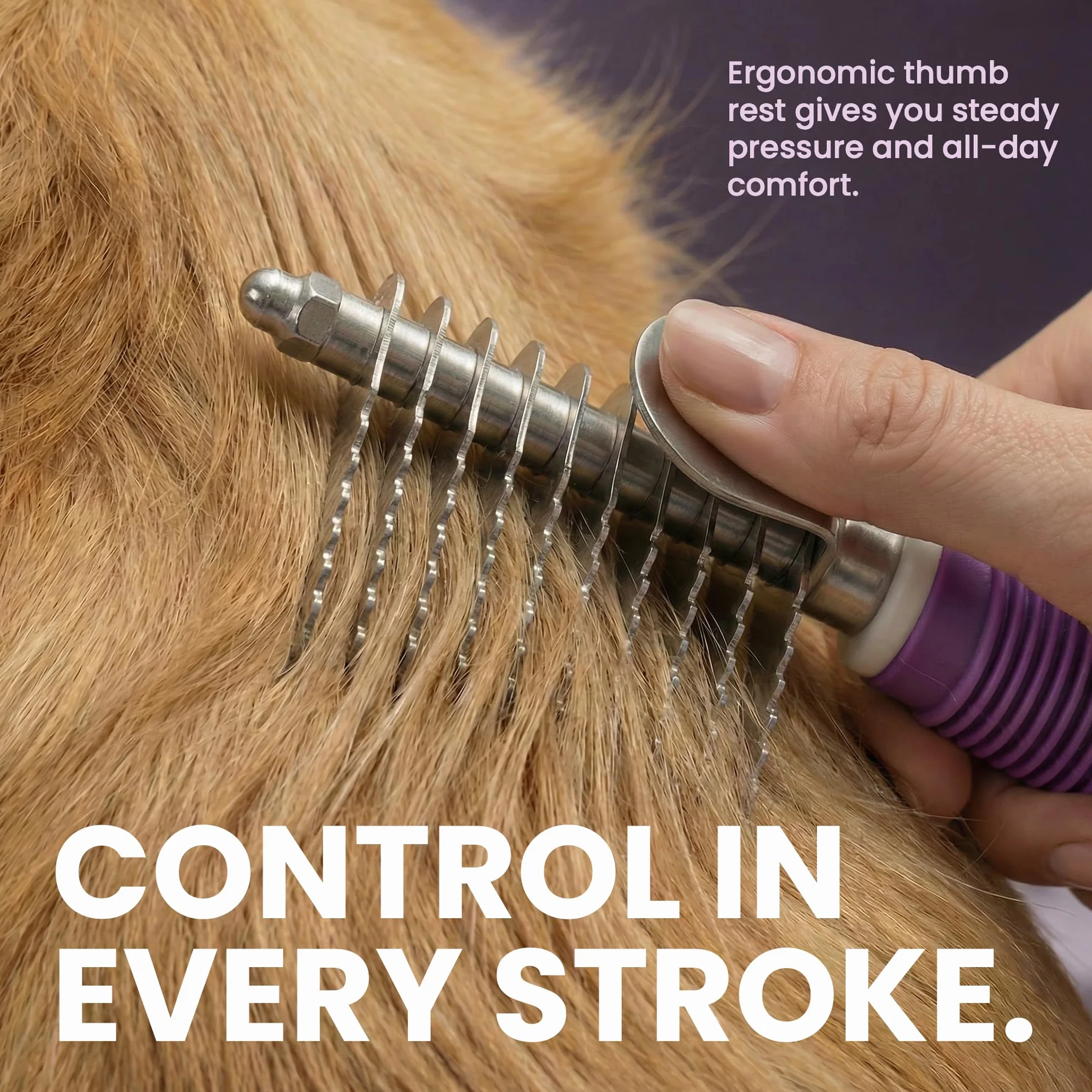 Poodle Pet - Cepillo de rastrillo para desenredar el pelo con cuchillas largas de seguridad de acero de 2.5 pulgadas para desenredar el pelo mate o anudado, accesorios de aseo seguros para perros,