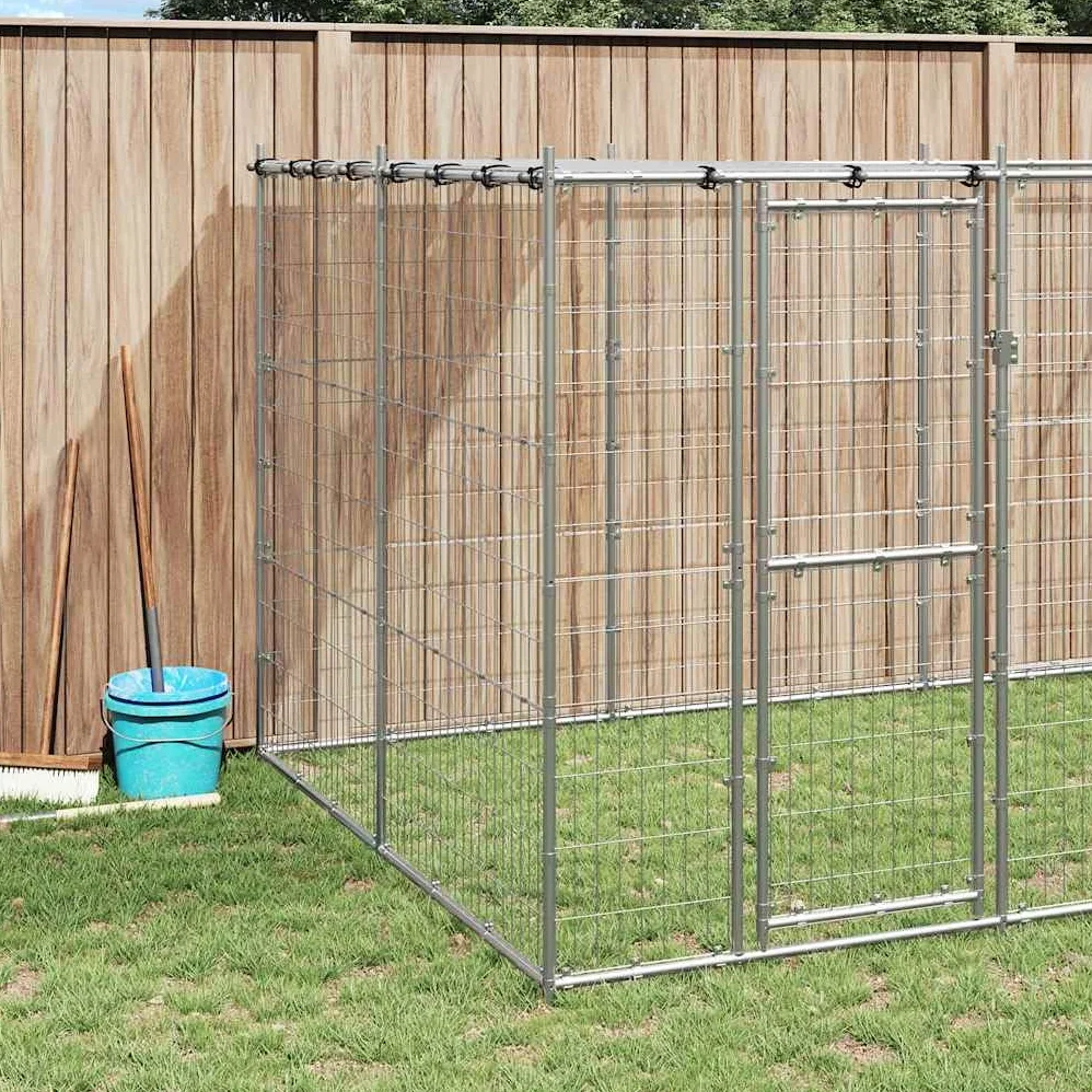 Perrera para perros al aire libre con toldo de acero galvanizado de 21,78 m², plegable y ampliable, con sistema de cerrojo cerrable, protección segura para cachorros y perros en el jardín