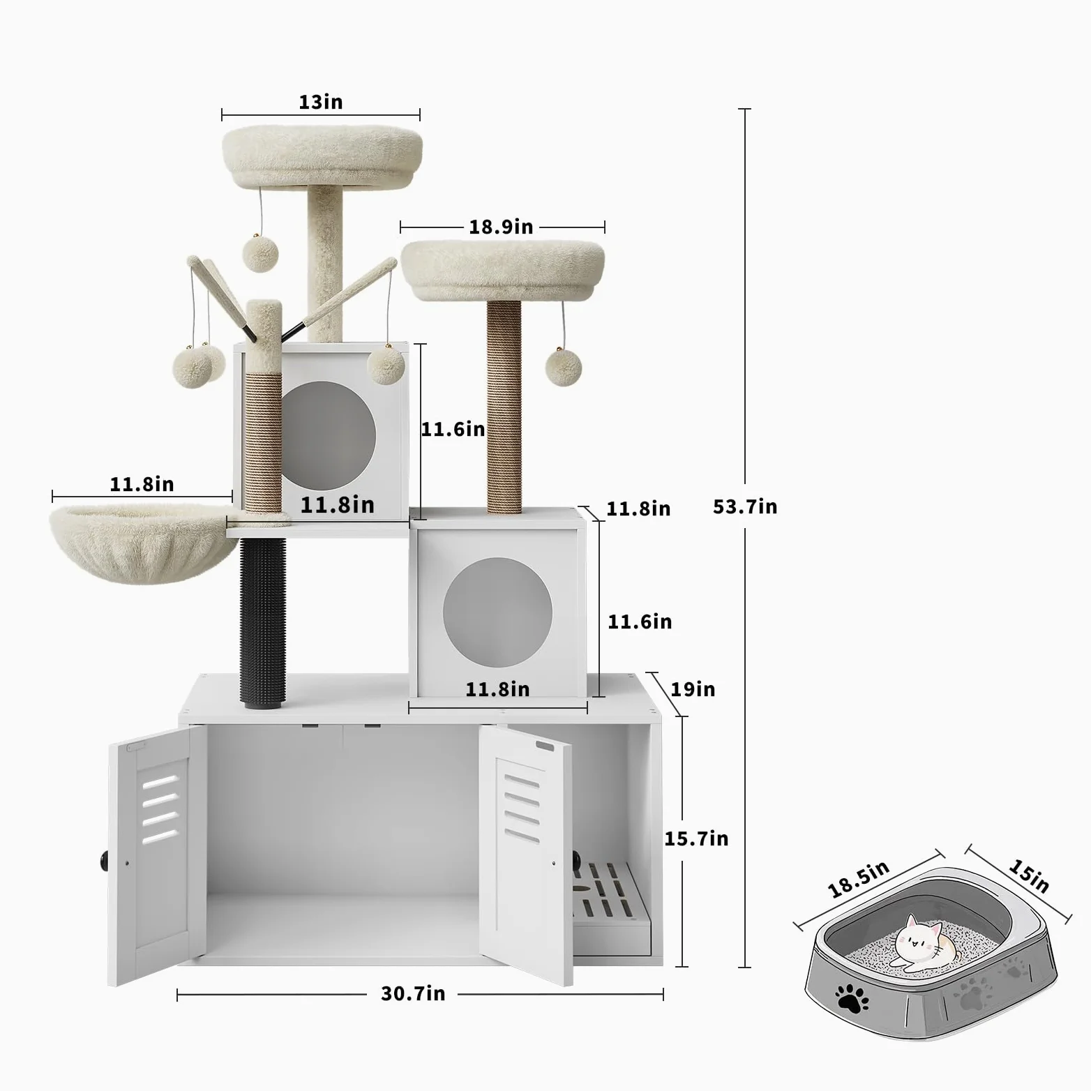 Árbol Rascador Grande Multifunción para Gatos – Cama Suave,Mueble con Caja De Arena Oculta y Múltiples Plataformas – Ideal para Hogares con Varios Gatos – Espacio Descansar y Jugar,140CM