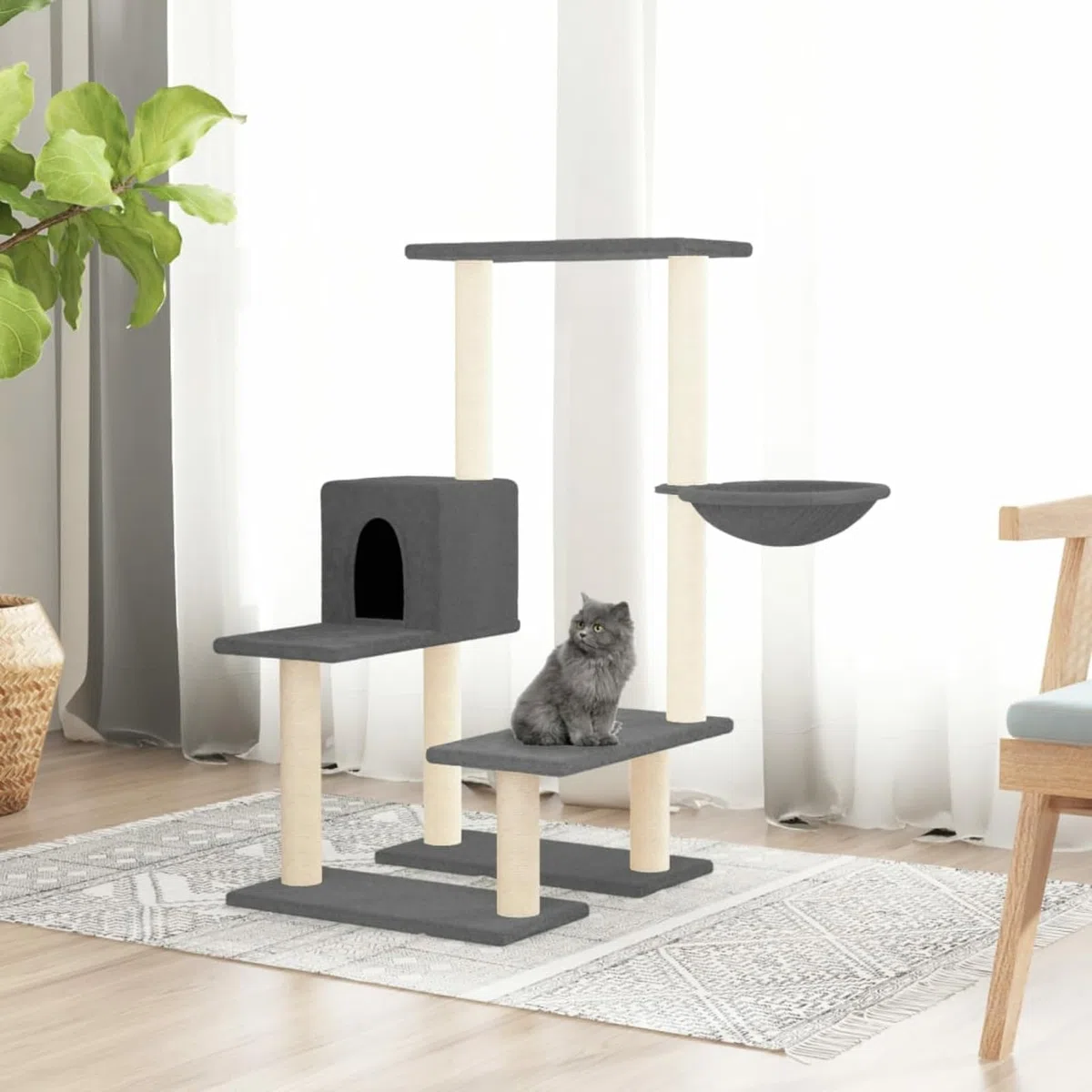 ShGaxin Rascador para Gatos con Postes de sisal, Rascador Gato, Arbol Rascador para Gatos, Gatos Accesorios, Torre Gatos, Arranhador para Gatos, Casa para Gatos, Gris Oscuro 94,5 cm
