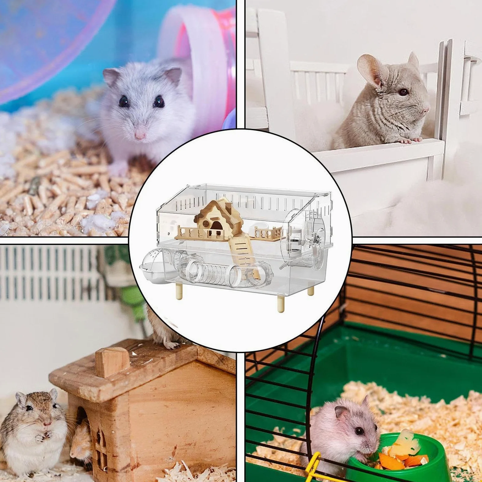 Jaula Grande para Hámster Estructura de Acrílico Transparente con 2 Niveles | Recinto para Roedores En Hogar, Jardín, Tienda De Mascotas, Interior Y Exterior