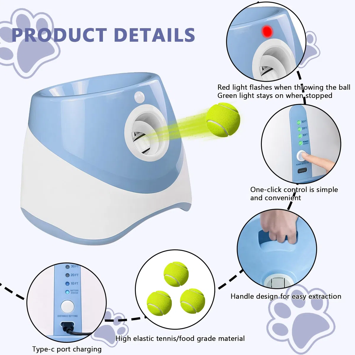 Máquina de lanzamiento de bolas para perros, máquina automática para lanzar bolas con 6 pelotas de tenis, juguete para perros, lanzador de pelotas, 3 distancia de lanzamiento intermedio, juguete