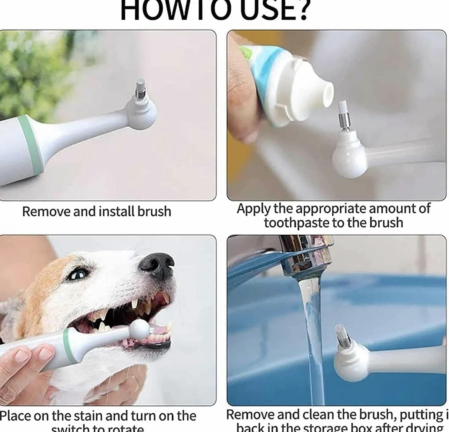 Cepillo de dientes eléctrico para mascotas, herramienta de limpieza de boca de perro, cepillo de dientes ultrasónico para perro con 4 cabezales de cepillo para borrador de manchas, pulidor de dientes