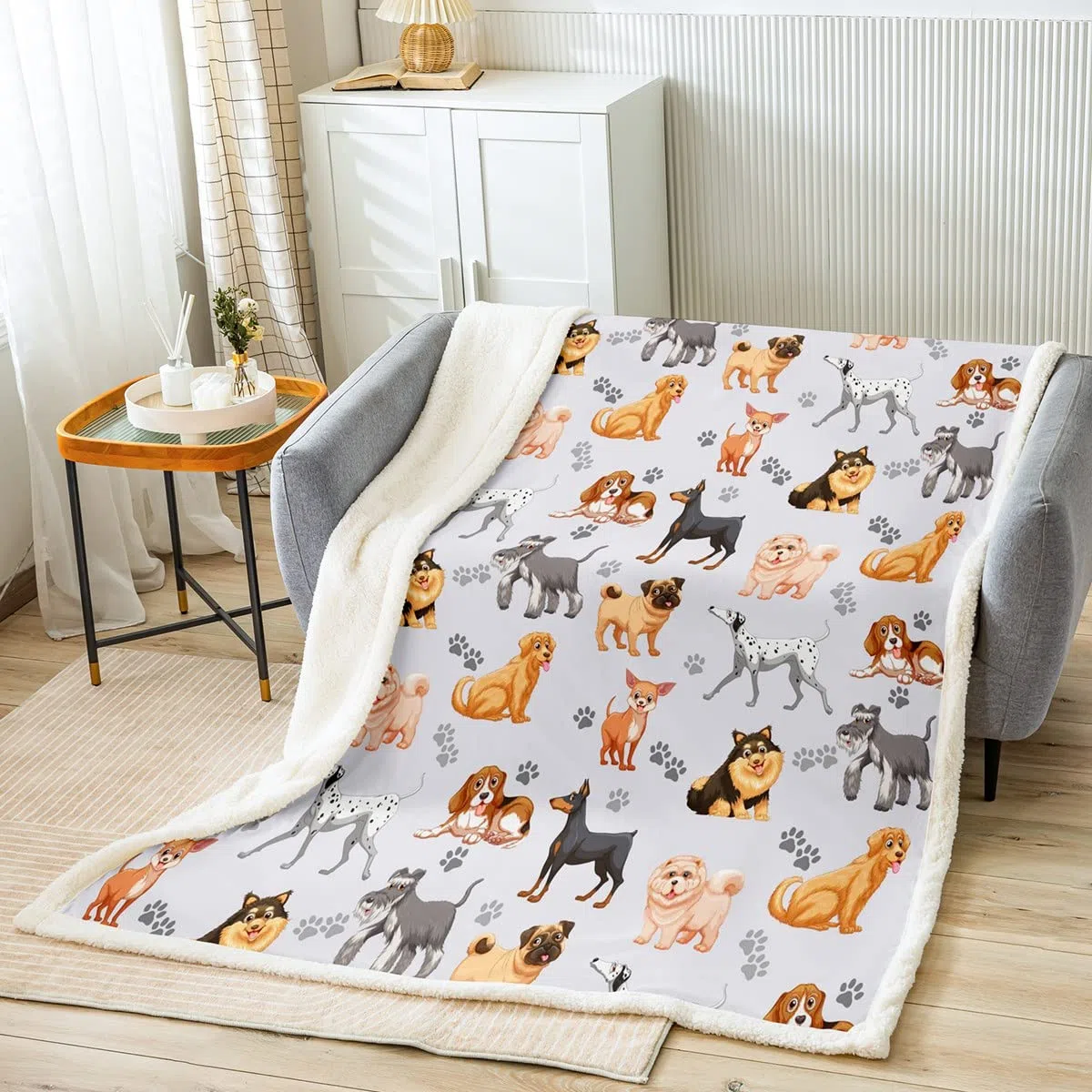 Manta de felpa para perros pequeños con dibujos animados para perros pequeños, manta de felpa para mascotas, cachorros, amantes de los animales, manta de Sherpa para sofá cama, tamaño King 87 x 94 pu